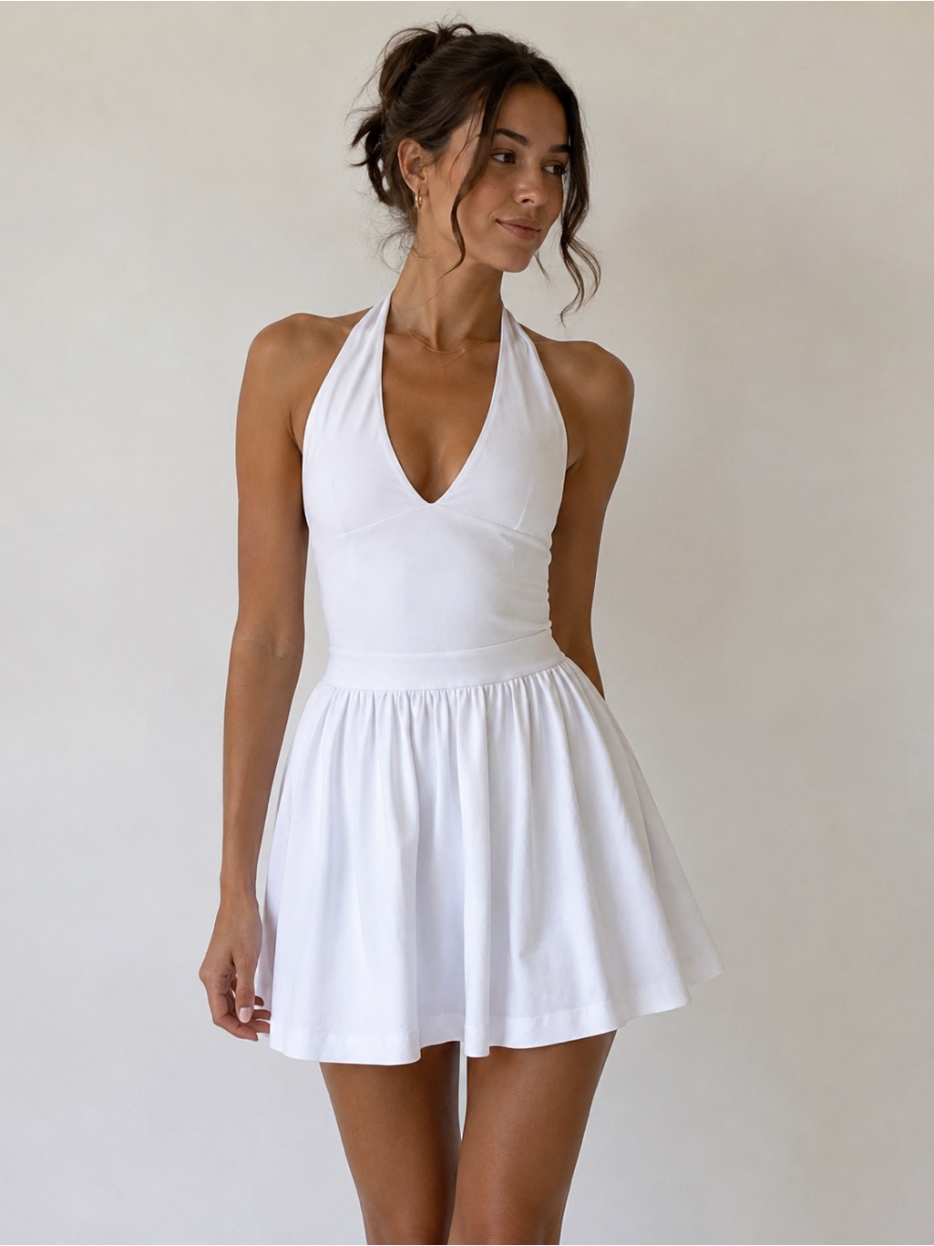 Susana Monaco White Halter Fit & Flare Mini Dress Open Back Stretch Size Small